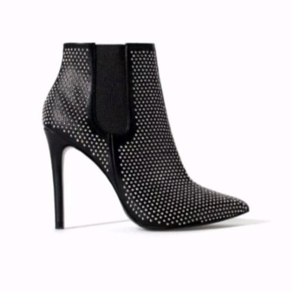 Zara Shoes - Zara Studded Black Spike Heel Ankle Boots
